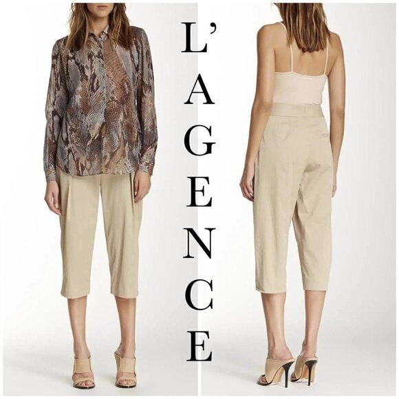 Lagence Khaki Tan Stretch Pleated Front Capri Cropped School Boy Pants - Picture 1 of 9